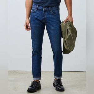 SLIM FIT SELVEDGE JEAN IN MID-BLUE WASH 36W/32L